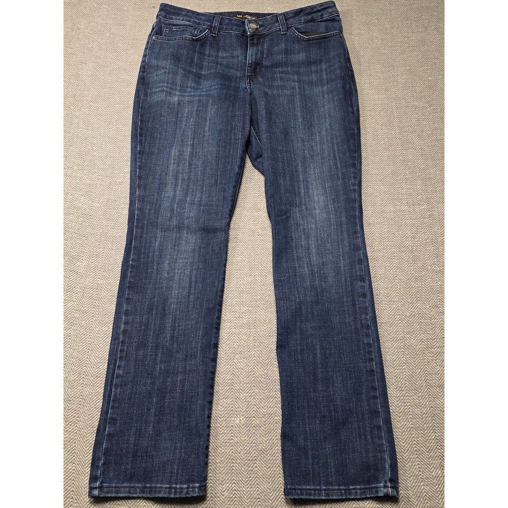 Lee Regular Fit Straight Leg Mid Rise Dark Wash Denim Jeans Women Size‎ 16